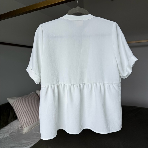 Sézane White Short Sleeve Blouse FR 34 US 2 Lace Up Shirt Cottagecore Coquette - Picture 2 of 6